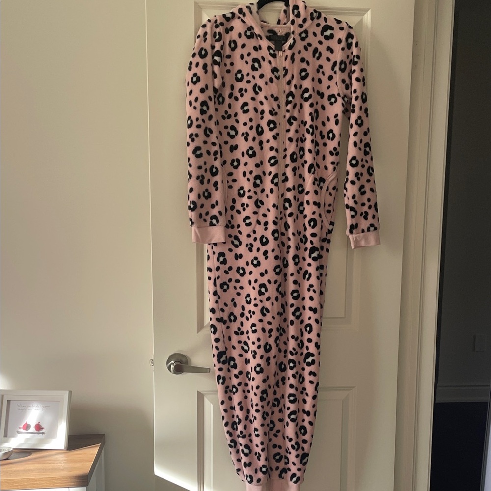 Pink Leopard Print Onesie with hood